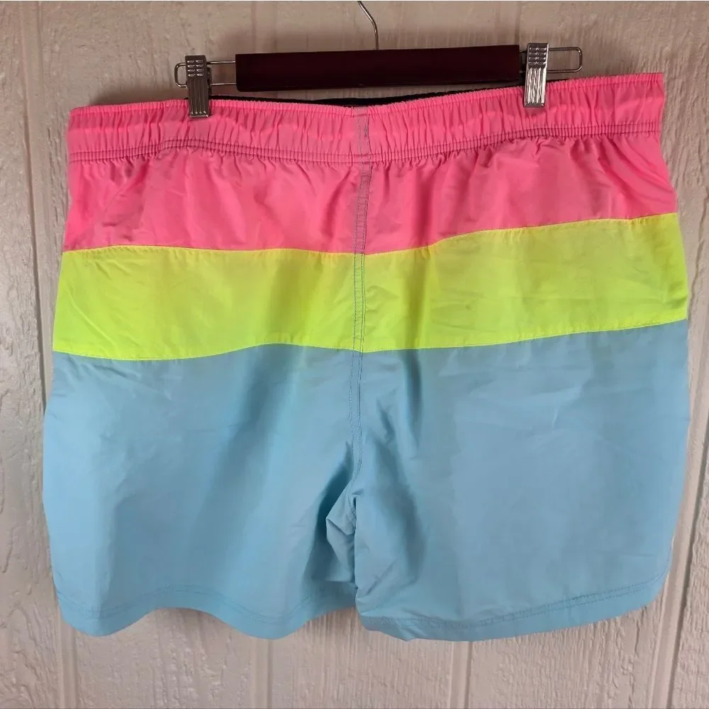 Men's Nautica Pink, Yellow, and Blue Swim Shorts, Size XXL